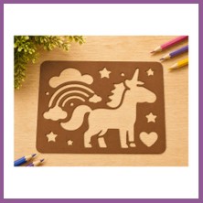 Bezos 3D Baskı Unicorn ve Gökkuşağı Çizim Şablonu - Desen Kalıbı - Kahverengi Rengaren