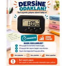 Dijital Masa Saati Kronometreli Alarmlı Öğrenci Ders Çalışma Saati Siyah