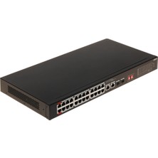 Dahua S3226-24ET-240, 24 Port, Megabit, Poe 240W, 2 Port Gigabit Uplink, 2 Port Gigabit Combo Sfp, Longe Range 250MT, Yönetilemez, Rack Mount Switch