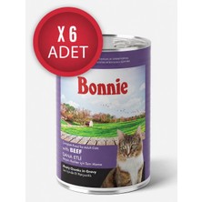 Bonnie Biftekli Sos Içinde Et Parçacıklı Yetişkin Kedi Konserve Yaş Mama 400 gr X6 Adet