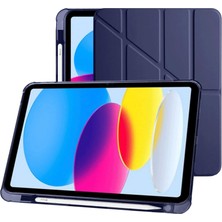 Klasse Apple iPad 10.9 Inç 2022 10. Nesil Uyumlu Smart Kılıf, Apple Pencil Kalemlikli, Trifold, Esnek, Mat, Darbeye Tam Dayanıklı Tablet Kılıfı (Lacivert)