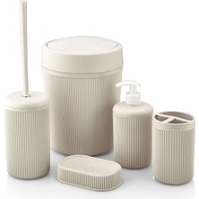 Promosyonca Banyo Seti, Çöp Kovası, Sıvı Sabunluk, Diş Fırçalık, Sabunluk ve Tuvalet Fırçası, 5 Parça (Beyaz)