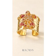 Riody Caretta Soleil Gold Kaplama Çok Renkli Taşlı Ayarlanabilir Kadın Yüzük