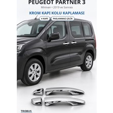 Trobus Peugeot Partner 3 2019 ve Sonrası Uyumlu Krom Kapı Kolu Kaplaması 4 Kapı Paslanmaz Çelik