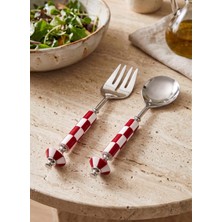 The Mia Gingham Salata Servis 2 Parça Kırmızı Servis Gereçleri