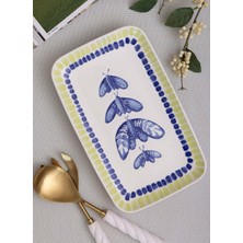The Mia Palma D.gen Servis Tabağı 31X20 cm Sarı Kelebek Desenli Seramik Servis Tabağı