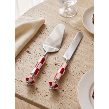 The Mia Gingham Pasta Servis Takımı 2 Parça Kırmızı Servis Gereçleri & Servis Seti