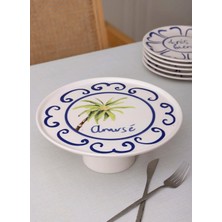 The Mia Palma Ayaklı Servis Tabağı 10X26 cm Mavi Servis Tabağı