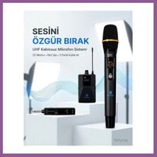 Bezos Uhf Kablosuz Mikrofon Seti El Yaka ve Boyun Mikrofonlu 6.5mm Alıcılı 3.5mm Çeviricili Profesyonel Rengaren
