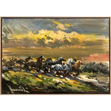 Simurg Sanatevi Atların Yolculuğu Yağlı Boya Tablosu - Tuval Üzerine El Yapımı - 100 x 70 cm