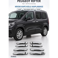 Trobus Peugeot Rifter 2019 ve Sonrası Uyumlu Krom Kapı Kolu Kaplaması 4 Kapı Paslanmaz Çelik 1 Delik
