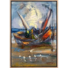 Simurg Sanatevi Kıyının Renkli Dokusu Yağlı Boya Tablosu - Tuval Üzerine El Yapımı - 50 x 70 cm