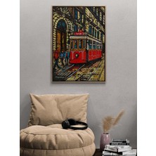 Simurg Sanatevi Taksim Tramvayı’nın Renkli Tarihi Yağlı Boya Tablosu - Tuval Üzerine El Yapımı - 50 x 70 cm
