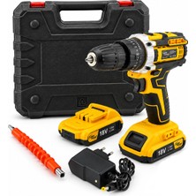 Sarı 1850 Rpm Stanlıy-Cordless 18W Şarjlı Matkap Seti Çantalı Yedek Batarya ATS1402