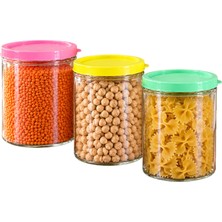 Okshome Renkli Vakum Kavanoz Kutulu 500 ml 3'lü 3 Adet