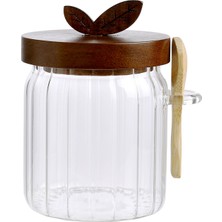 Touch Me Ahşap Kapaklı Kaşıklı Cam Kavanoz 450 ml
