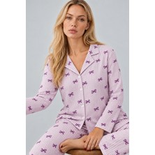 Store Lora Kadın Gömlek Yaka Desenli Ikili Mor Pijama Takımı 4810