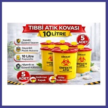 Bezos Tıbbi Atık Kovası 10 Litre 5 Adet Kapaklı Tıbbi Atık Kutusu Enfekte Atık Kovası Seti Mrl