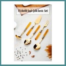 Bezos 5 Parça Gold Servis Seti & Servis Sunum Seti Amber ( Kepçe / Kevgir / Sıpatula / Çatal / Kaşık ) Mac