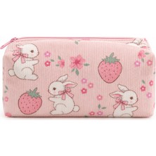 My Balli Store Kawaii Tavşan Ve Çilek Desenli Makyaj Organizer Çantası