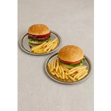 Maglor 2'li 24.cm Paslanmaz Çelik Hamburger, Patates Sunum Tepsisi, Restorant Tepsi Çelik Tepsisi