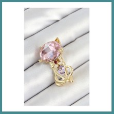 Bezos Pembe Zirkon Taşlı Kap Detaylı Kedi Figürlü Gold Renk Kadın Broş Mac