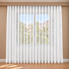 Tr Simli Bambu Tül Perde, Ekru, 100 cm Genişlik x 240 cm Uzunluk, Seyrek Pile (1x2), Kornise Hazı