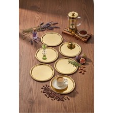 Maglor 6'lı Gold Paslanmaz Çelik 20 cm Yuvarlak Çay, Kahve, Pasta Servis Tepsisi Dekoratif Sunum Tepsisi
