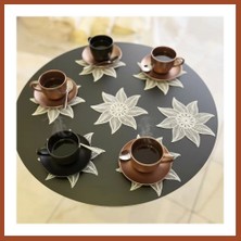 Bezos 6 Lı Dantel Kahve Sunumluğu 15X15 cm Asorti Desenli Bardak Altlığı Türk Kahvesi Fincan Sunum Seti Pro