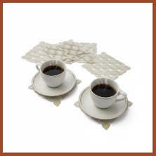 Bezos 6 Lı Dantel Kahve Sunumluğu 15X15 cm Asorti Desenli Bardak Altlığı Türk Kahvesi Fincan Sunum Seti Pro