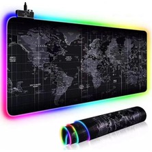 Str Store Store Büyük Oyuncu Rgb Mousepad & Klavye Pad World Map Desenli Işıklı Kaymaz Kauçuk Tabanlı Fare Altlığı Dikişli Kenarlar 80X30CM Pad