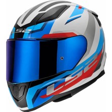 Ls2 Rapıd 2 Hyper Beyaz-Mavi-Kırmızı Kask (1 Renkli + 1 Şeffaf Vizör)