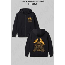 Zoka Wear Norse Mythology Spear Of Odin Gungnir Runes Geri Freki Huginn Muninn Baskılı Fermuarlı Kapşonlu Hırka