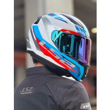 Ls2 Rapıd 2 Hyper Beyaz-Mavi-Kırmızı Kask (Gökkuşağı Vizör)