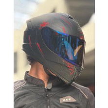 Givi Gıvı 50.x Arachno Mat Siyah-Kırmızı Kask (Mavi Vizör)