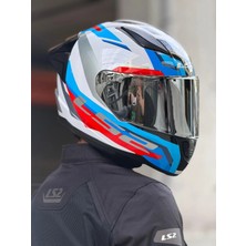 Ls2 Rapıd 2 Hyper Beyaz-Mavi-Kırmızı Kask (Gümüş Vizör + Spoıler)