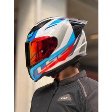 Ls2 Rapıd 2 Hyper Beyaz-Mavi-Kırmızı Kask (Kırmızı Vizör + Spoıler)