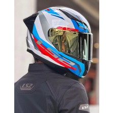 Ls2 Rapıd 2 Hyper Beyaz-Mavi-Kırmızı Kask (Sarı Vizör + Spoıler)