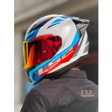 Ls2 Rapıd 2 Hyper Beyaz-Mavi-Kırmızı Kask (Kırmızı Vizör + Spoıler)