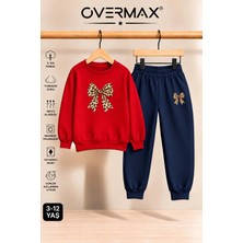 Overmax Leopar Desenli Kurdele Baskılı Çocuk Bisiklet Yaka Sweatshirt Eşofman Takımı- 3-12 Yaş