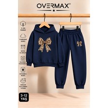 Overmax Leopar Desenli Kurdele Baskılı Çocuk Kapüşonlu Sweatshirt Eşofman Takımı- 3-12 Yaş
