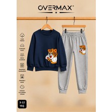 Overmax Yavru Kaplan Baskılı Çocuk Bisiklet Yaka Sweatshirt Takımı – 3-12 Yaş