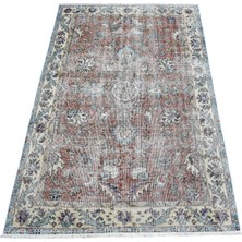 Kilim Antik El Dokuma Göbekli Çiçekli Eskitme Yün Halı 2071 - Vintage - Çok Renkli