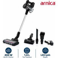Arnica Solara Pro Kablosuz Dikey Süpürge, 400 W Bldc Motor, 1,4 L Geniş Toz Haznesi ve Mini Motorlu Koltuk Başlığı, LED Zemin Başlığı ve Çıkarılabilir Bataryayla Temizlik ET13460