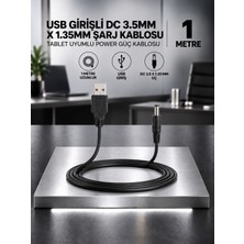 USB Girişli 1m Dc 3.5mm x 1.35MM İnce Uçlu Şarj Kablosu Tablet Uyumlu Güç Adaptörü