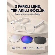 Nzm Store Beyaz Akıllı Kamera Gözlüğü Fotoğraf Video Çekimli Yapay Zeka Destekli Bluetooth Çoklu Dil Çeviri 3 Lensli