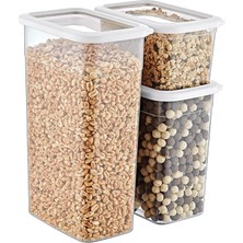 Nzm Store Skali Esnek Kapaklı 24’lü Set Dikdörtgen Erzak Bakliyat Saklama Kabı Beyaz (8'er Adet 1210 Ml, 2350 Ml, 3500 Ml)