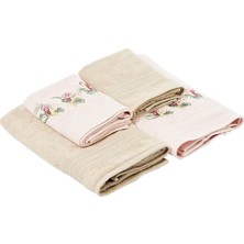 Nzm Store Floret Çiçekli%60 Pamuk%40 Viskoz Hamam Seti, Somon, 2 Adet 70X150 Cm, 2 Adet 50X90 cm