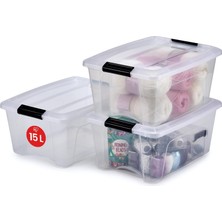 Nzm Store 3'lü Set Istiflenebilir Saklama Kutusu, Klik Kilitli – New Top Box Ntb-15 – Plastik, Şeffaf, 3 x 15 L, U 39,5 x G 29 x Y 18,6 cm