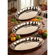 Nzm Store Dilimi Kayık Tabak Seti 3 Boy Salata Tabağı Kebap Tabağı Servis Tabak Meyve Tabağı 3 Boy 21 24 27 cm Paslanmaz Çelik